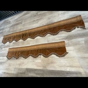 Gorgeous set of vintage taupe velvet & tapestry theater valances 69”& 100” x 14”